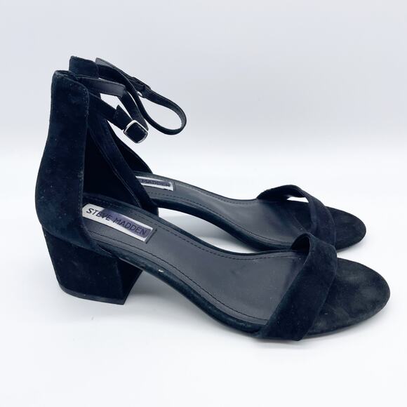 Steve Madden Womens Irenee Black Suede Ankle Strap Block Heel Dress Sandals 8.5M - Picture 4 of 7